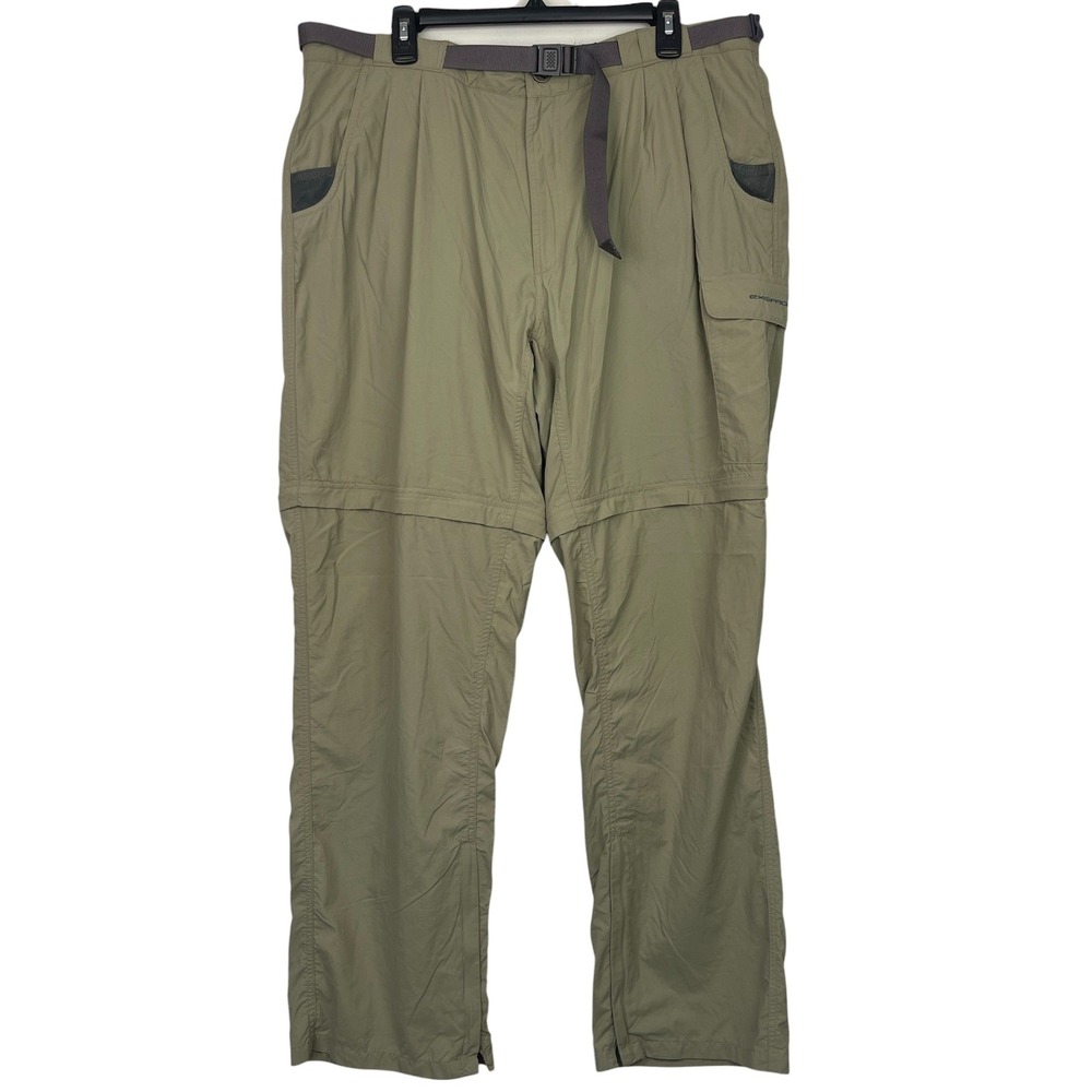 ExOfficio Mens XL Convertible Cargo Hiking Pants Nylon Zip Off Mesh Liner Khaki